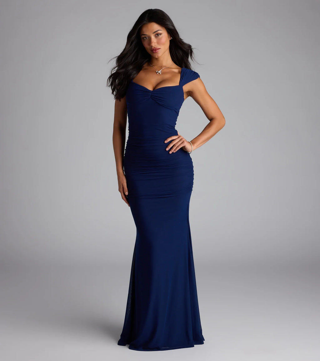 Camren Lace-Up Mermaid Mesh Formal Dress