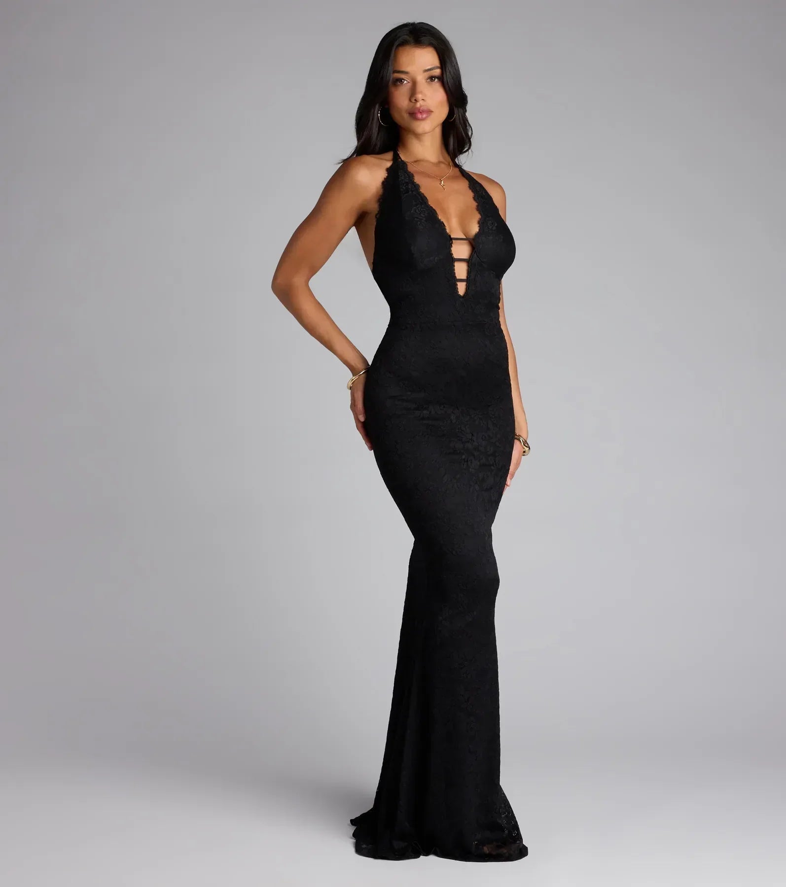 Lane Halter Strappy Lace Mermaid Formal Dress