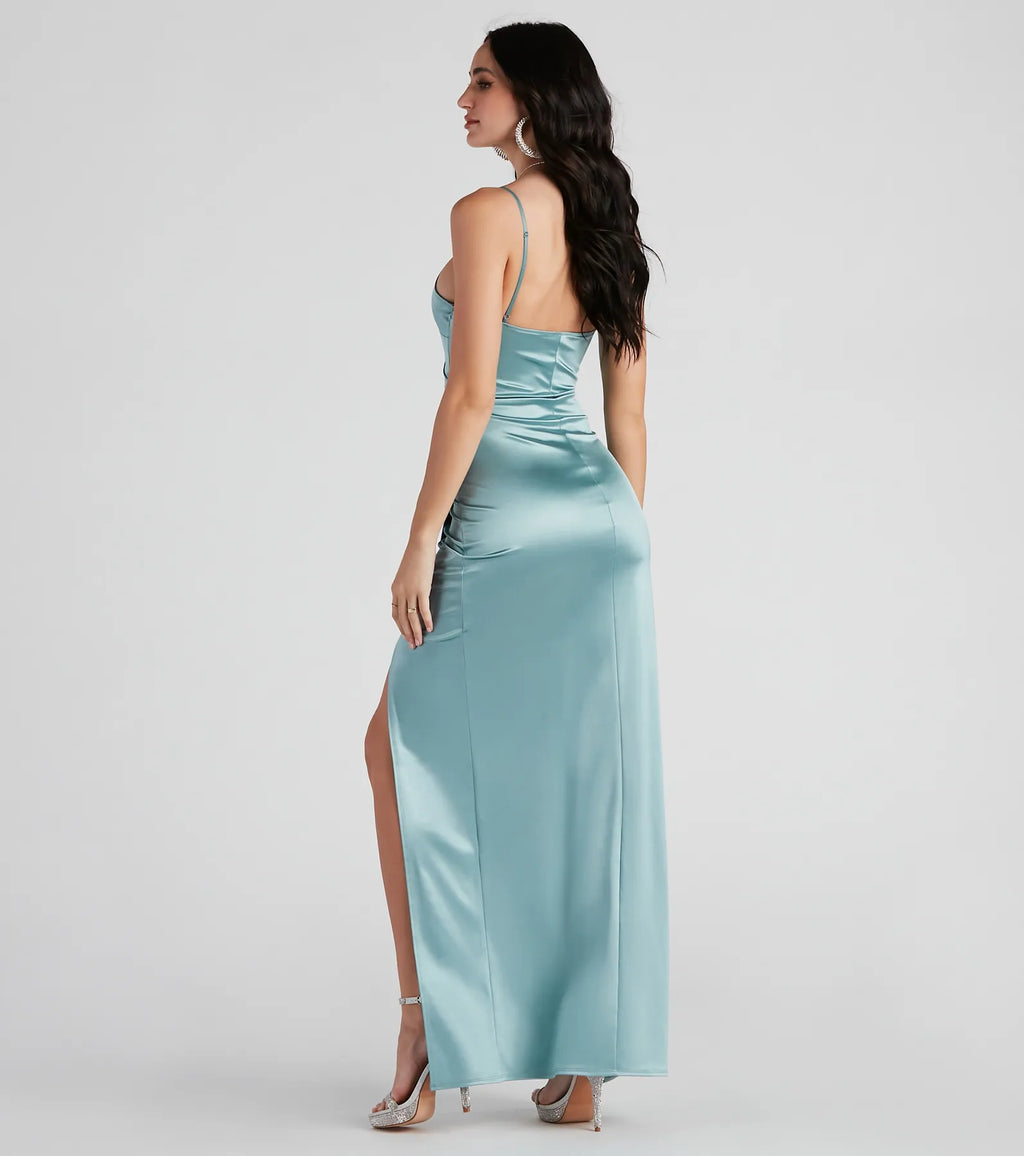 Jolina Wrap Skirt Satin Dress