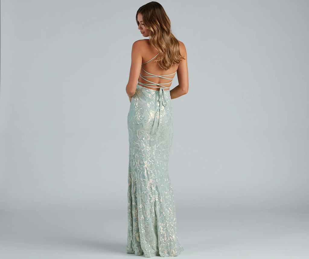 Edlyn Sequin Laceup Mermaid Formal Dress