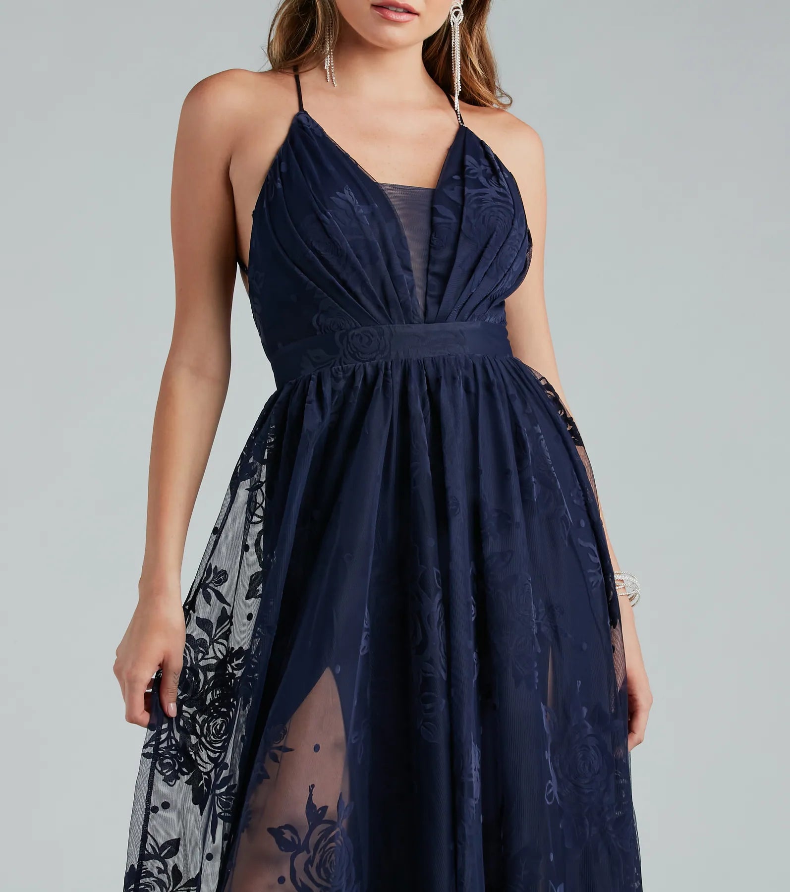 Lina Flocked Velvet A-Line Formal Dress