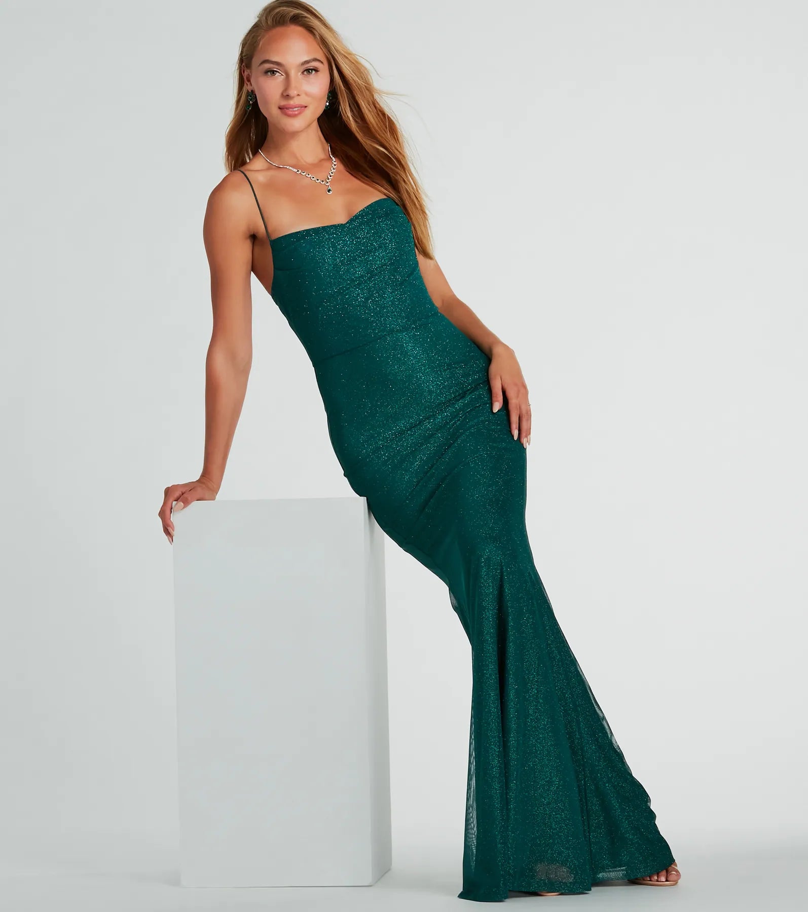 Addison Glitter Mesh Formal Dress