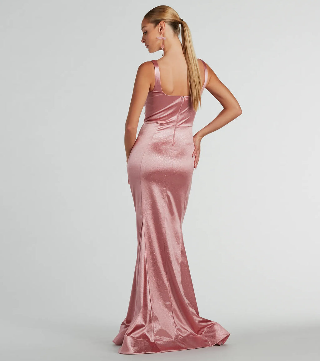 Ria Bustier Mermaid Glitter Satin Formal Dress