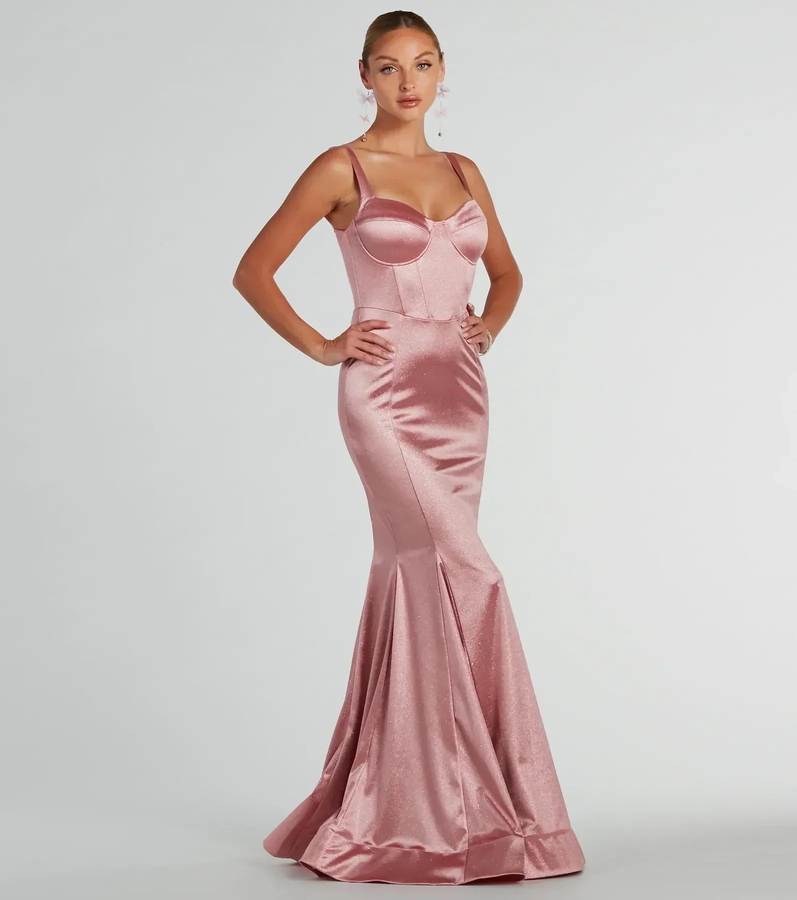 Ria Bustier Mermaid Glitter Satin Formal Dress