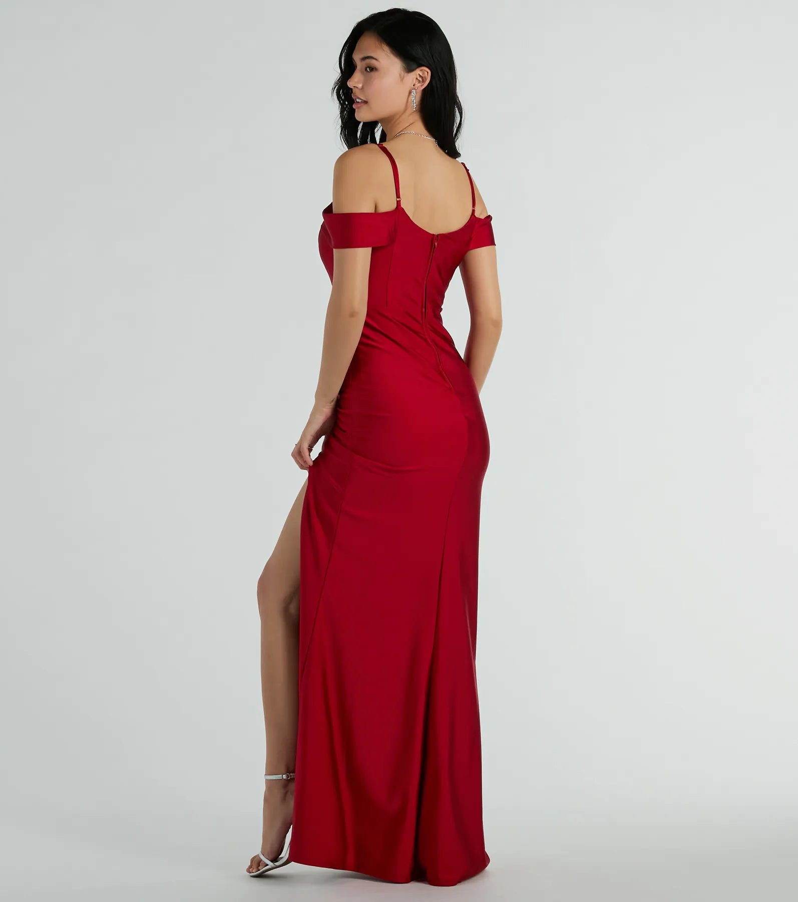 Danielle Cold-Shoulder Ruched Knit Formal Dress