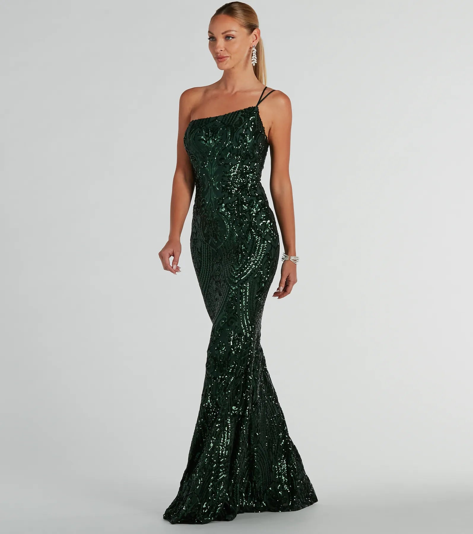 Sarah One-Shoulder Mermaid Sequin Formal Dress