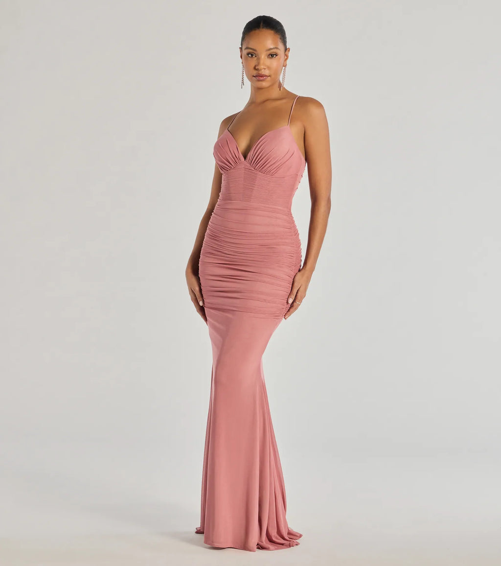 Lexi Formal Mesh Lace-Up Mermaid Long Dress