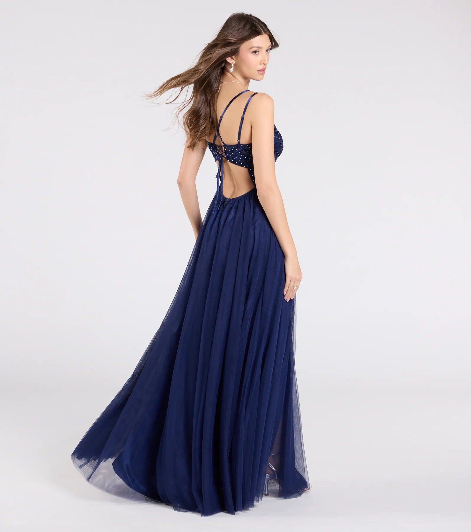 Leslie Floral Applique Lace Up A-Line Formal Dress