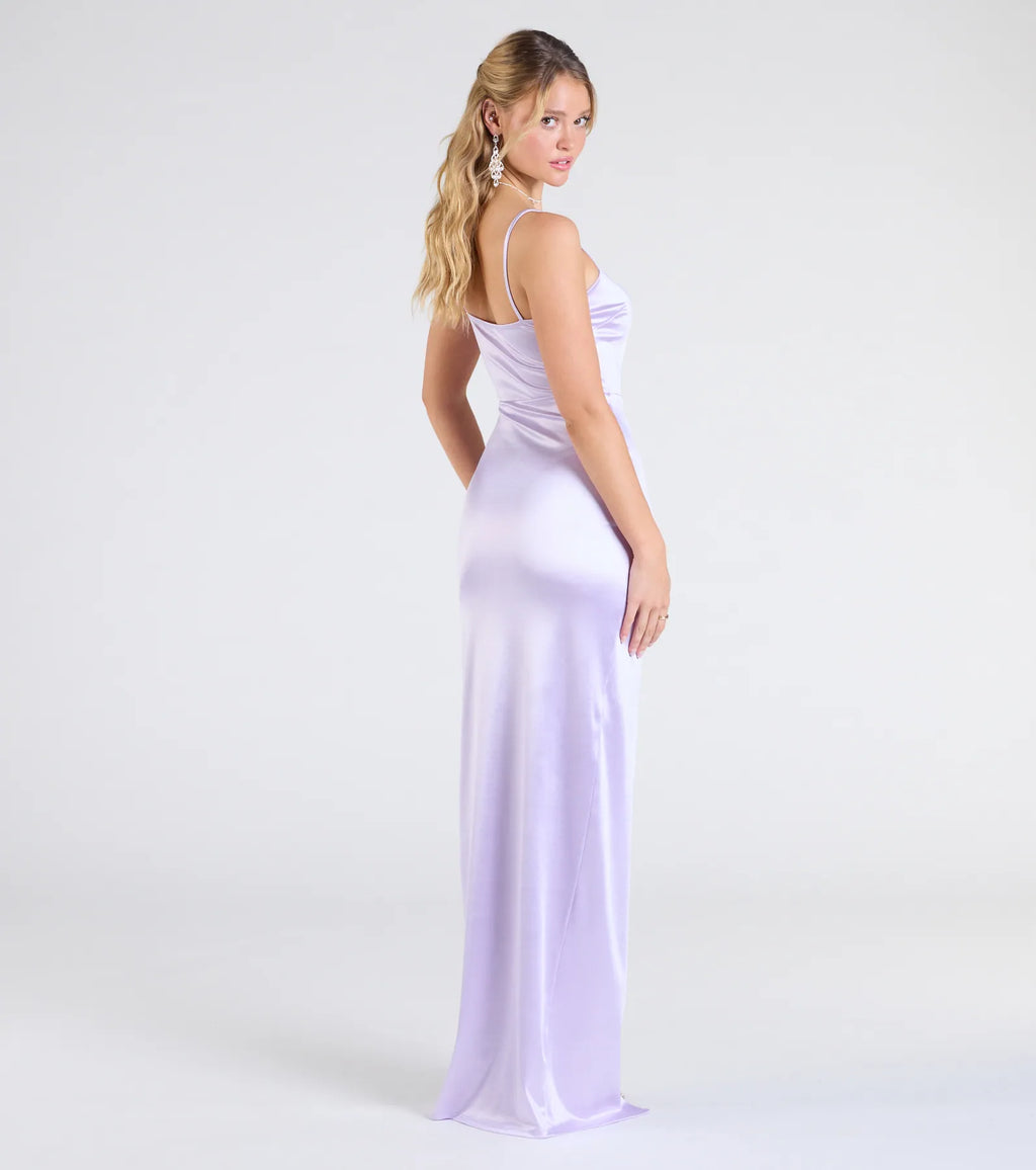 Mayra Formal Satin Slit Long Dress