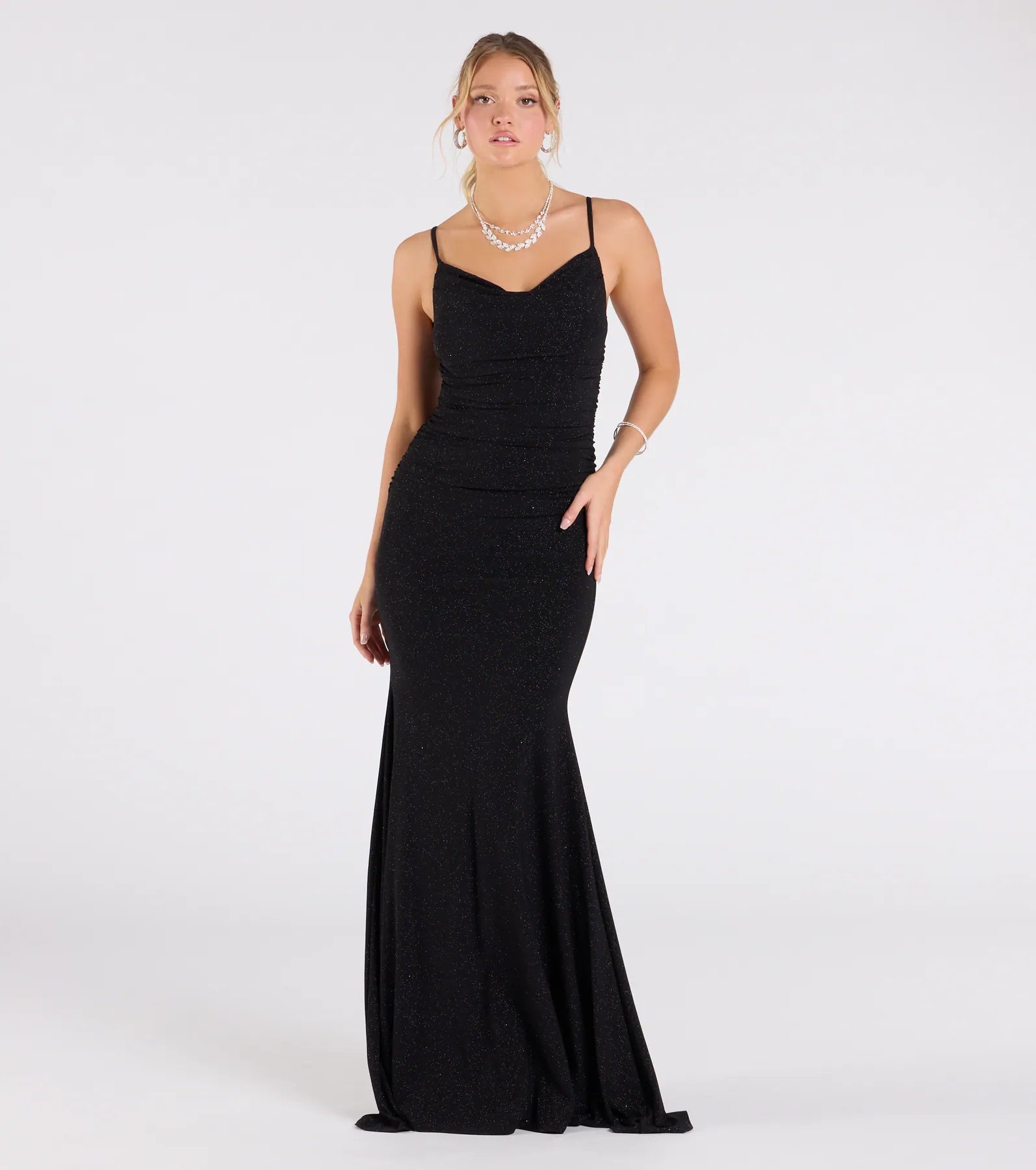 Corrina Cowl Neck Mermaid Glitter Formal Dress