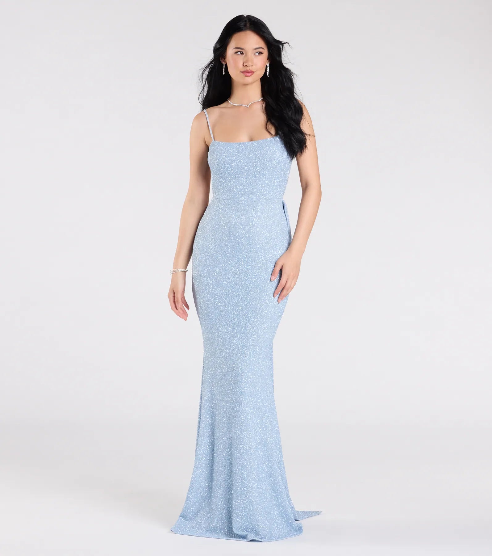 Gwendolyn Glitter Knit Bow-Back Mermaid Dress
