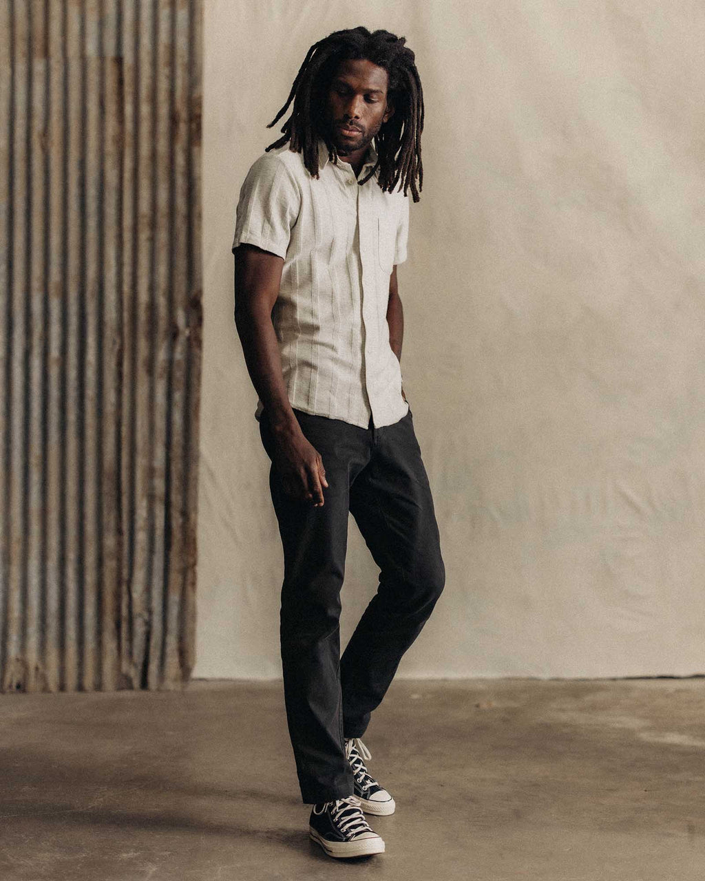 The Short Sleeve California in Heather Ash Pointelle Stripe