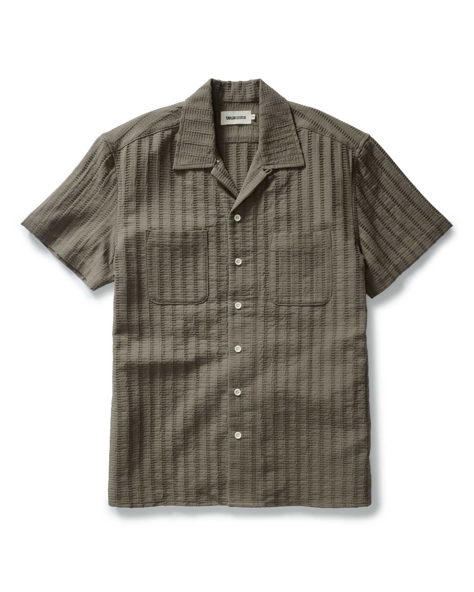 The Conrad Shirt in Fatigue Olive Dobby Stripe