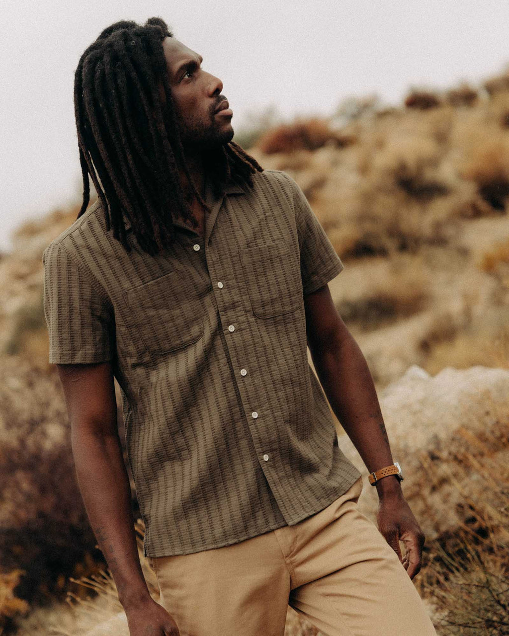 The Conrad Shirt in Fatigue Olive Dobby Stripe