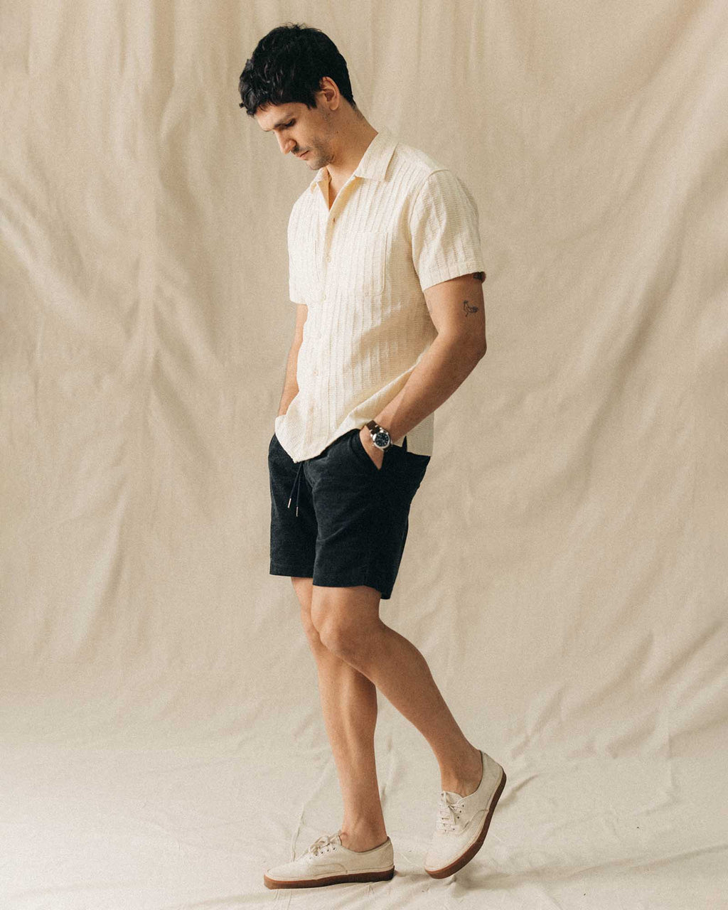 The Conrad Shirt in Vintage White Dobby Stripe