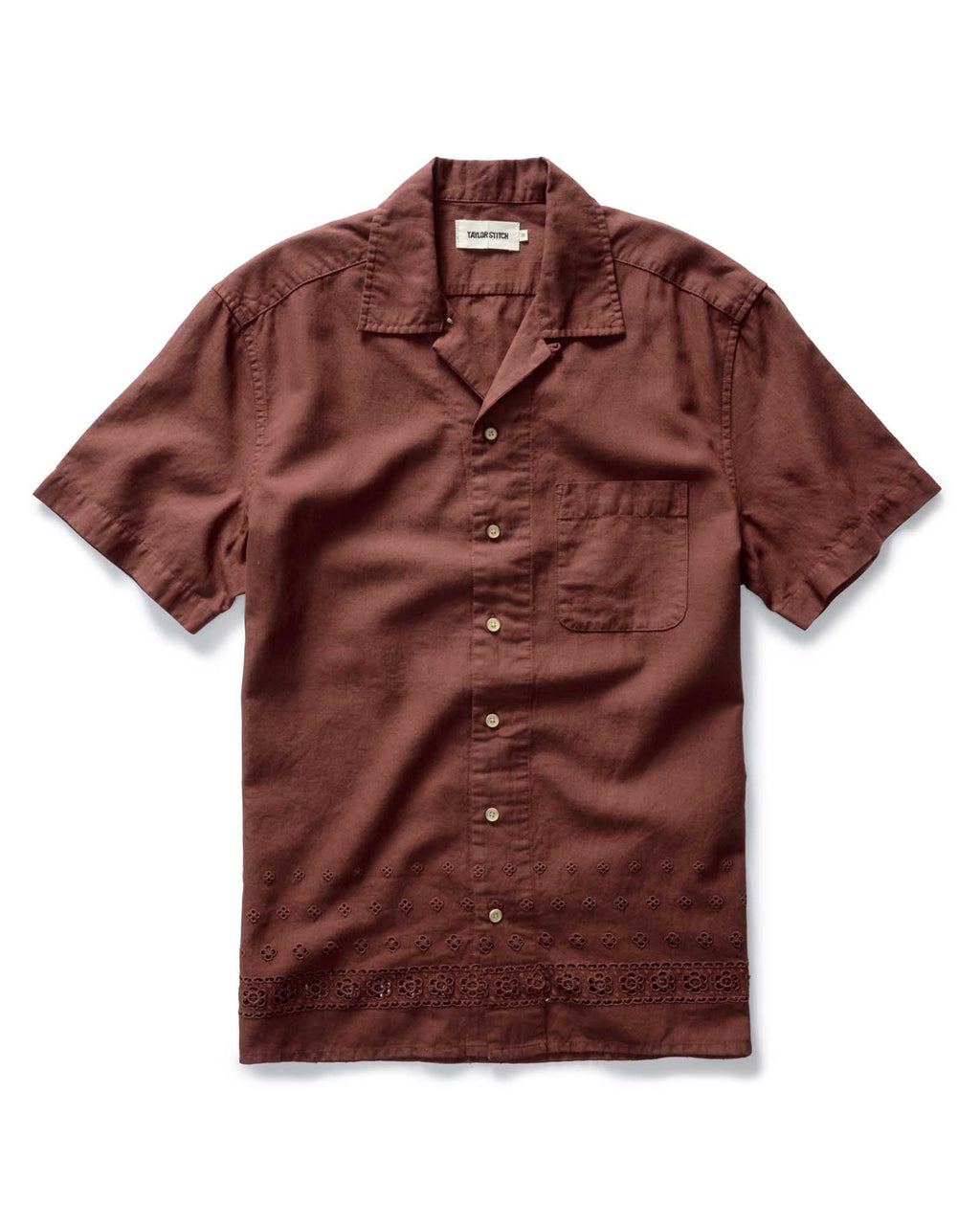 The Hawthorne Shirt in Red Wine Border Eyelet