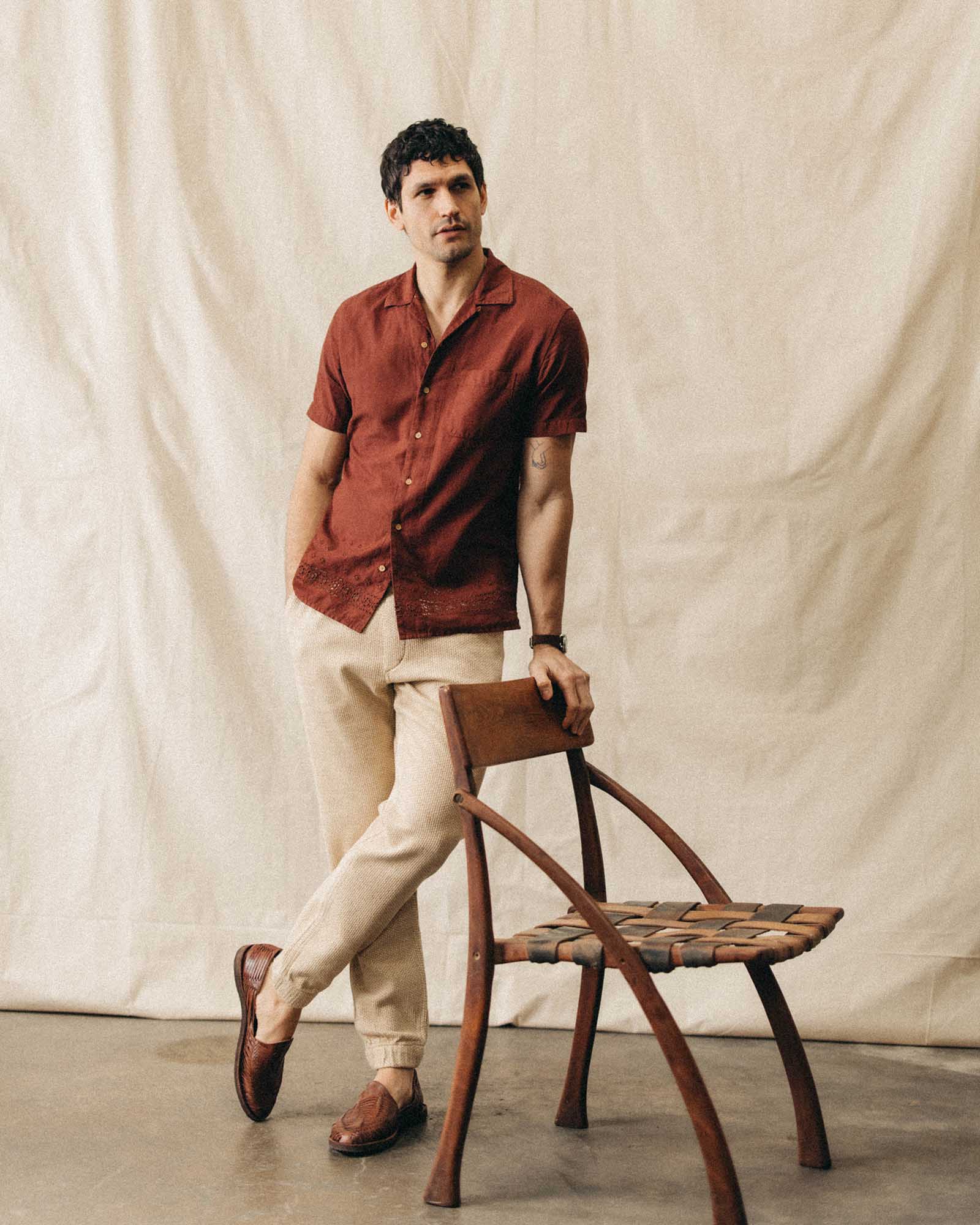 The Hawthorne Shirt in Red Wine Border Eyelet