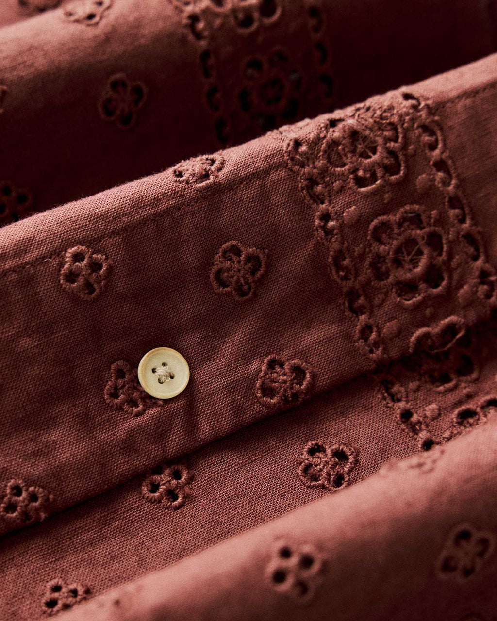 The Hawthorne Shirt in Red Wine Border Eyelet