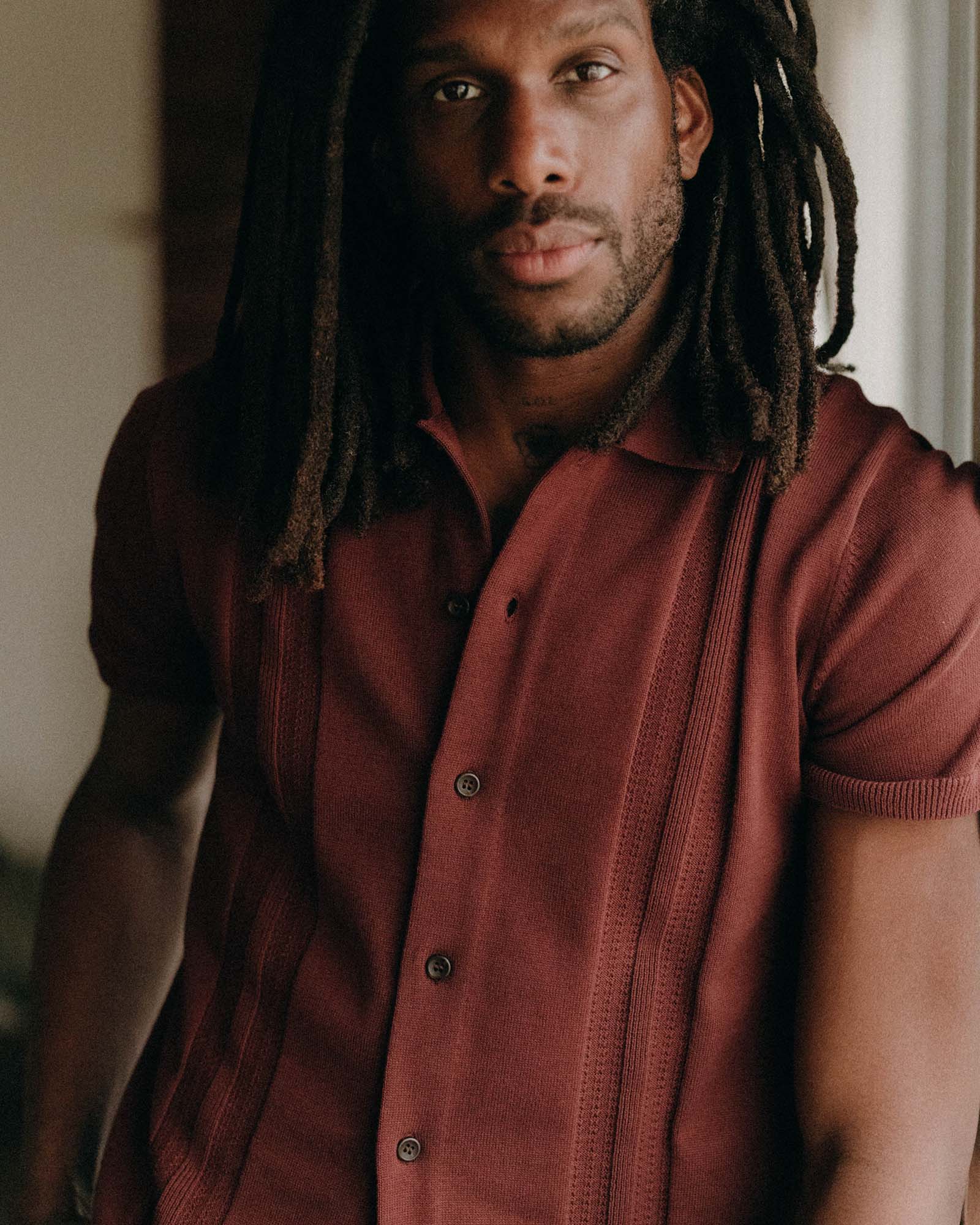 The Button Down Polo in Dried Cherry Stripe