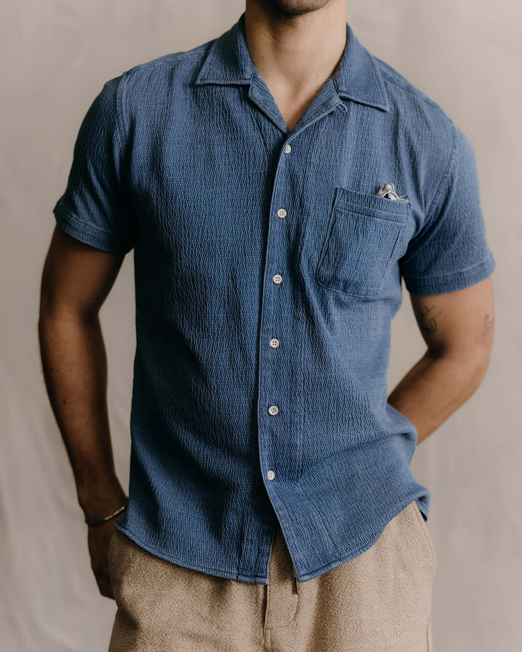 The Hawthorne Shirt in Washed Indigo Crepe