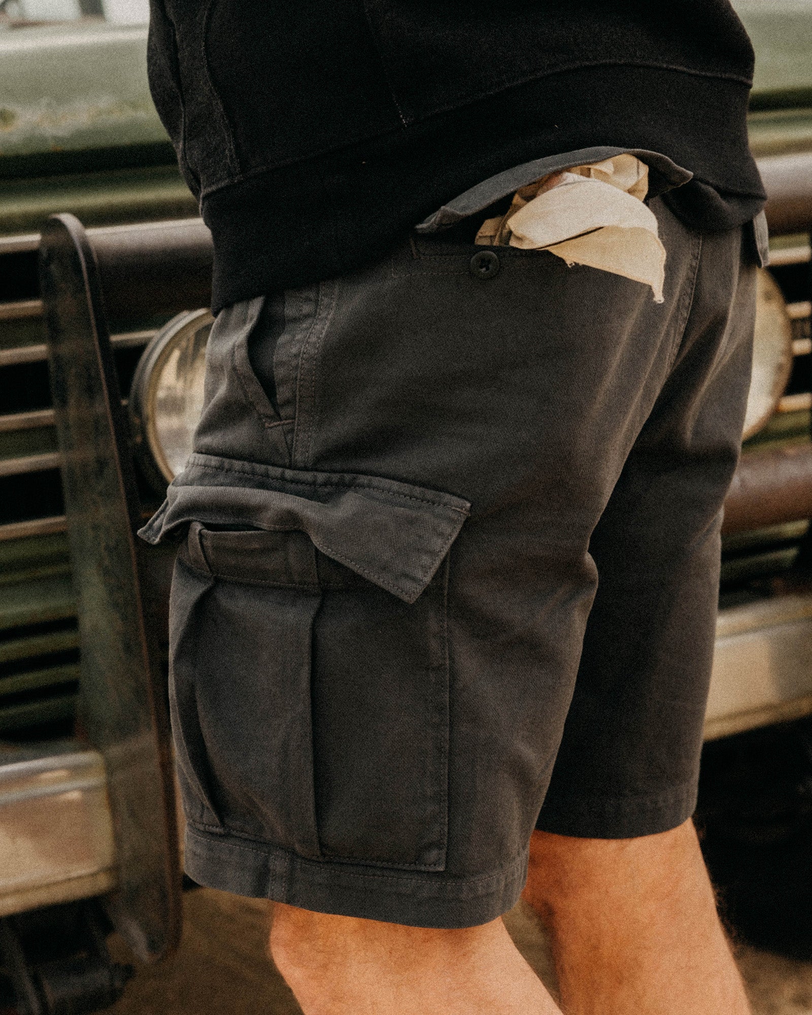 The Tommie Short in Faded Black Broken Twill