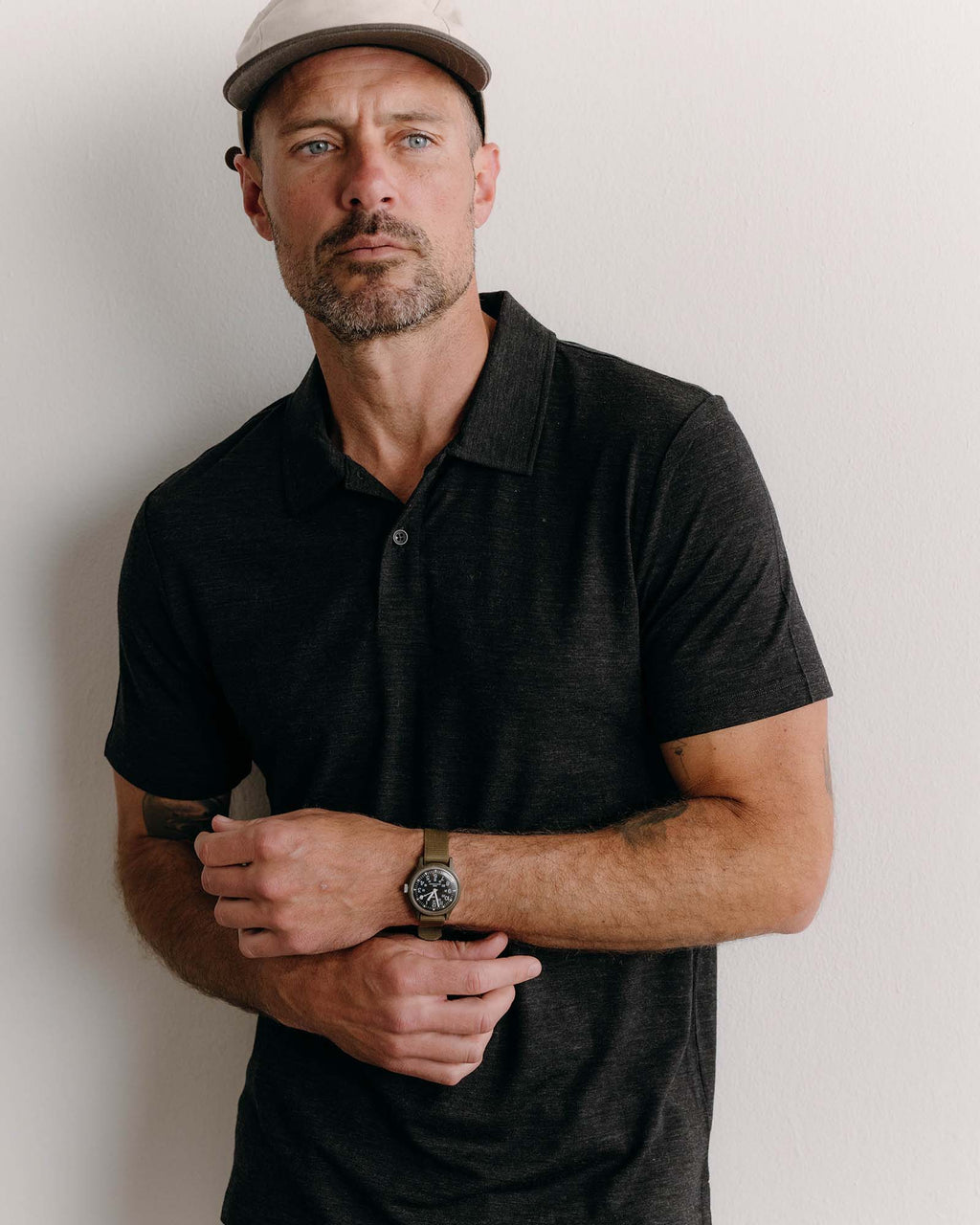 The Merino Polo in Heather Black