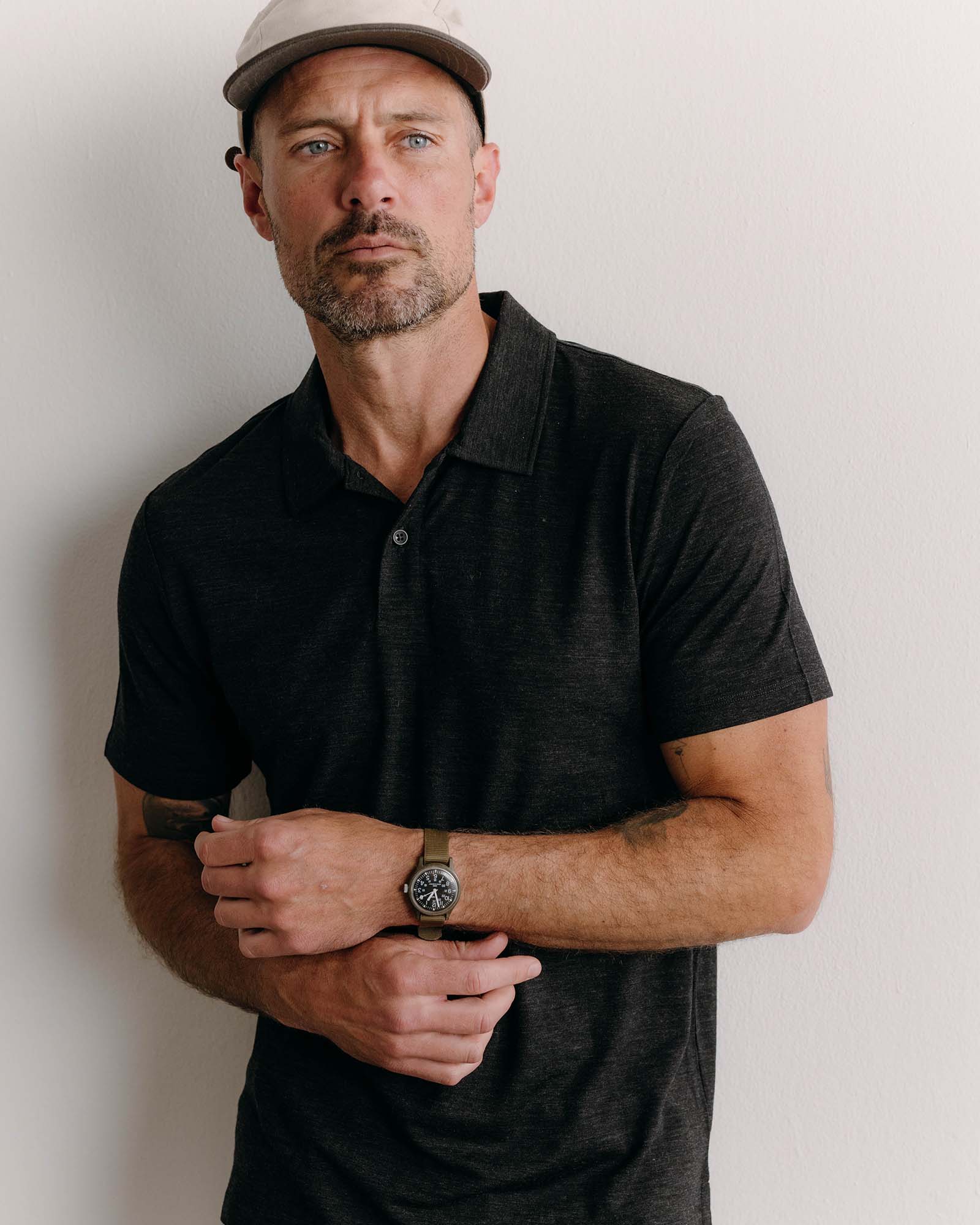 The Merino Polo in Heather Black