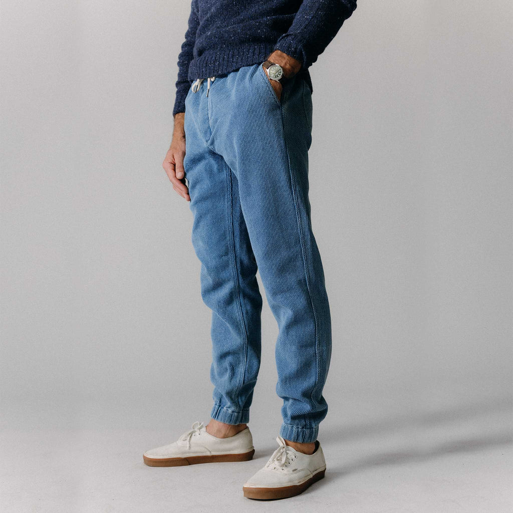 The Apres Pant in Washed Indigo Sashiko