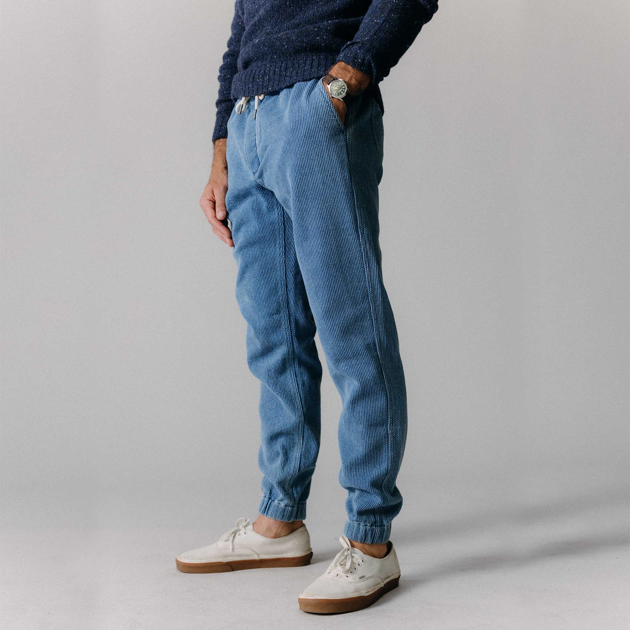 The Apres Pant in Washed Indigo Sashiko