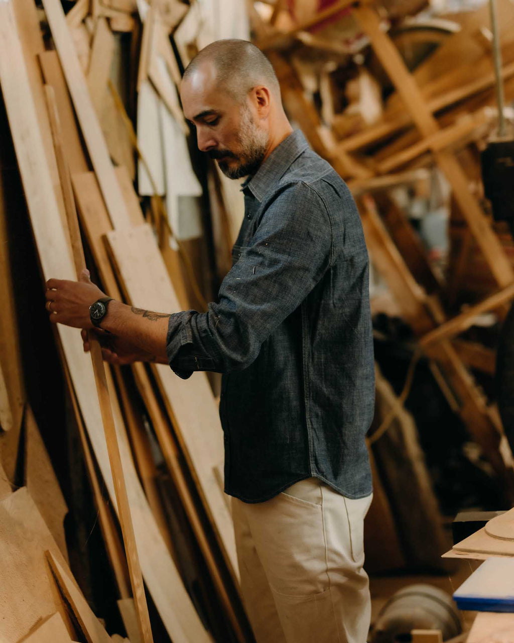 The Foundry Shirt in Rinsed Indigo Chambray