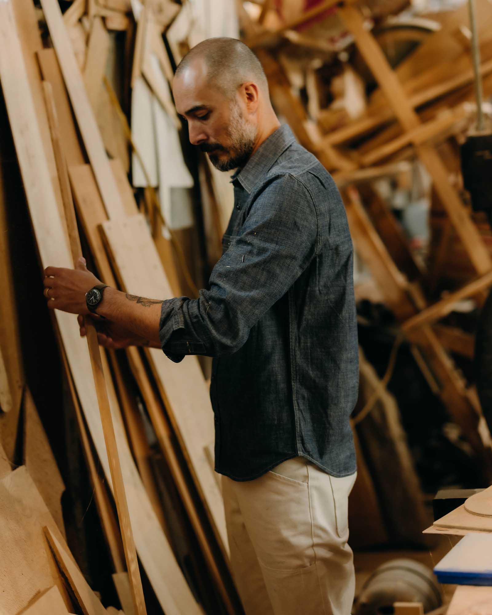 The Foundry Shirt in Rinsed Indigo Chambray