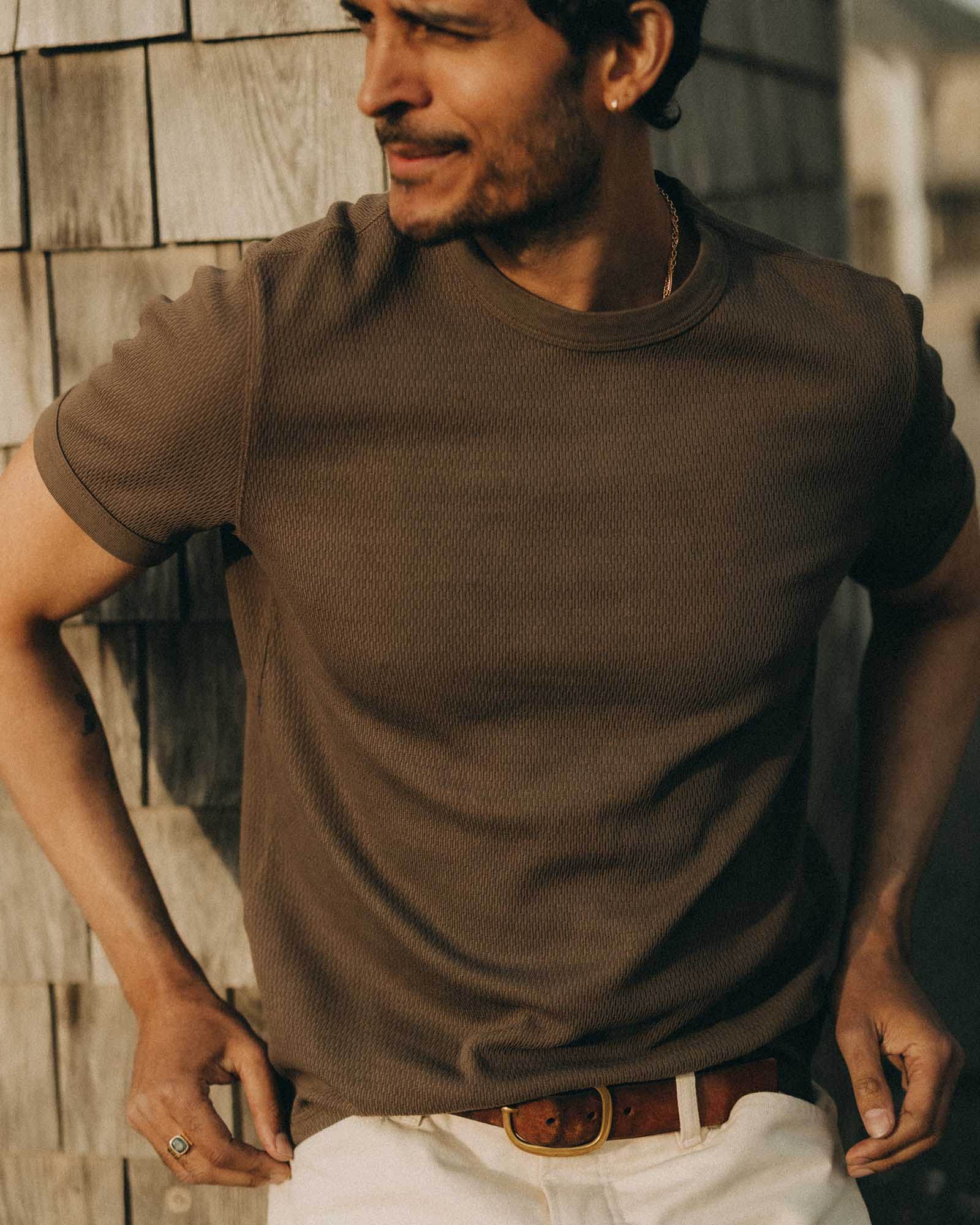 The Organic Cotton Short Sleeve Crew in Fatigue Olive Waffle